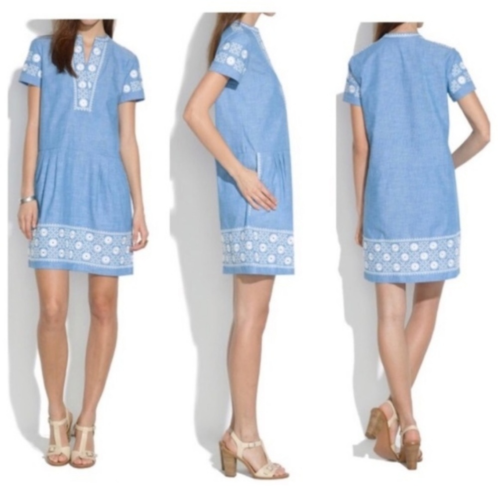 Madewell | chambray sunstitch embroidered dress